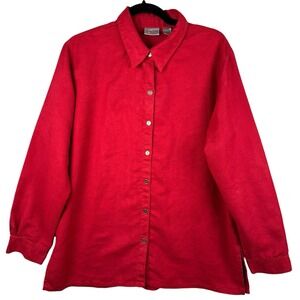 Chico's Shirt Size M/8 Red Faux Suede‎ 3/4 Sleeve Button-Down